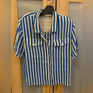 Adrianna Papell silk striped button down blouse in blue and white colors Size 6